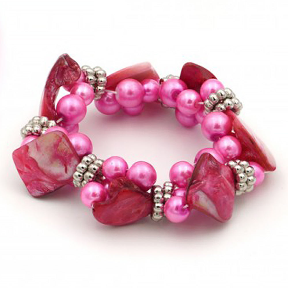 Pulseira de Liga de Ouro com Concha e Cristal Emporia® Rosa