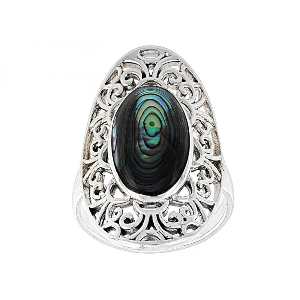 Anel de Prata com Concha Abalone  Contraste: Cabeca de Veado (800) 1 
