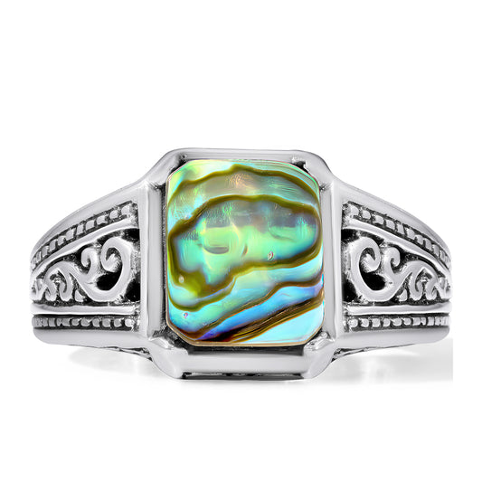 Anel de Prata com Concha Abalone  Contraste: Cabeca de Veado (800)