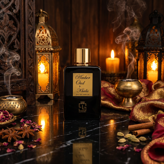 Amber Oud da Khalis Luxury Collection, EDP 100 ml – Fragrância unissexo com notas picantes e amadeiradas