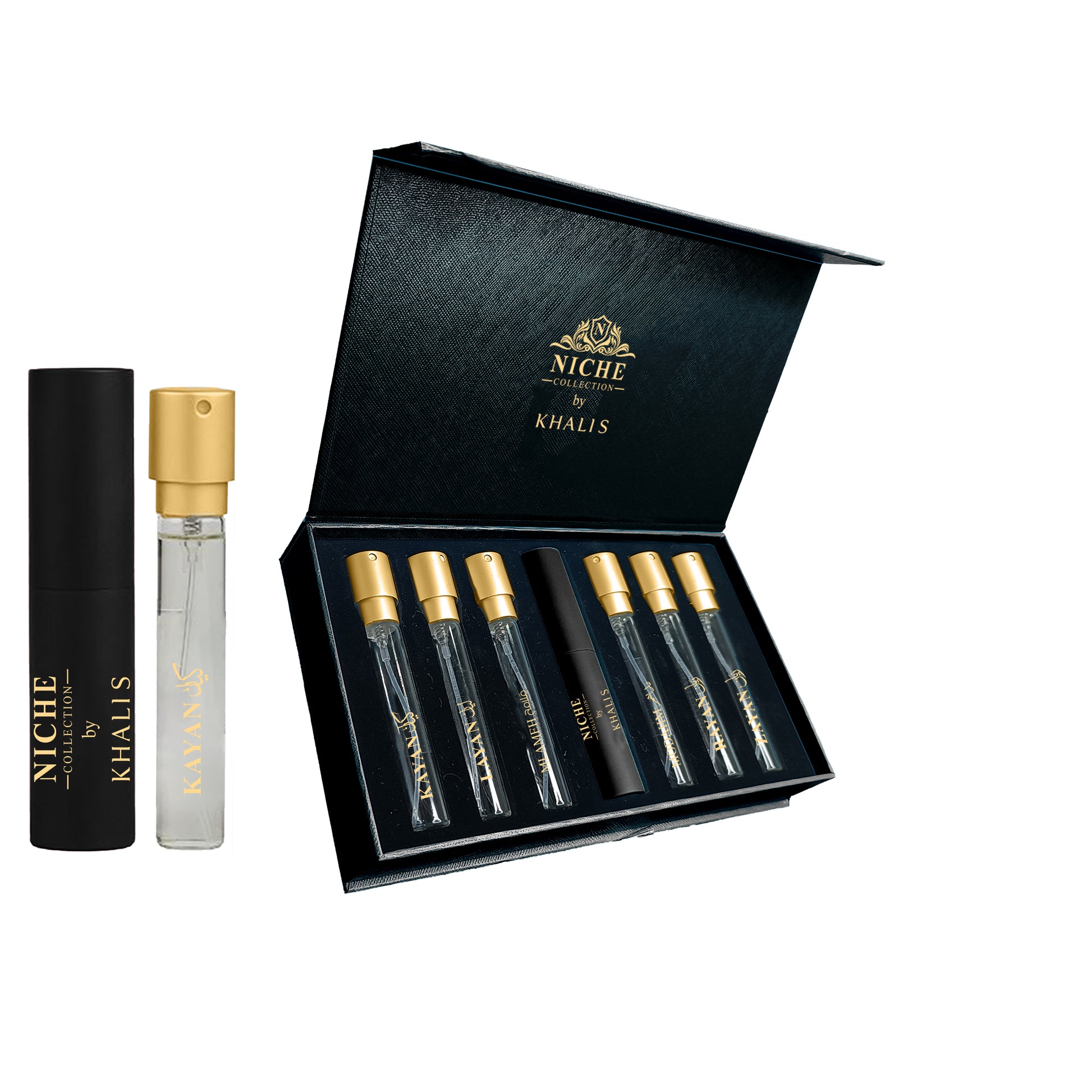 6 x 10 ml Set of Eau de Perfume Oriental BLACK NICHE DISCOVERY COLLECTION (TOP:BERGAMOT, GRAPEFRUIT, PASSION FRUIT, PLUM, COCONUT, PINK PEPPER, ALDEHYDES ; MIDDLE:ROSE, ORANGE BLOSSOM, LAVENDER, SPICES, OUD, TOBACCO; BASE:VANILLA, TONKA BEAN, MUSK, AMBER, 2 