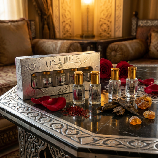 Óleo perfumado concentrado Khalis Silver 5 × 12 ml – Fragrância unissexo floral-amadeirada