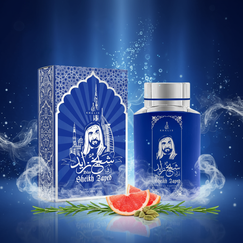 100 ml de Eau de Perfume SHEIKH ZAYED BLUE Fragrância de Oud Almiscarada para Homem