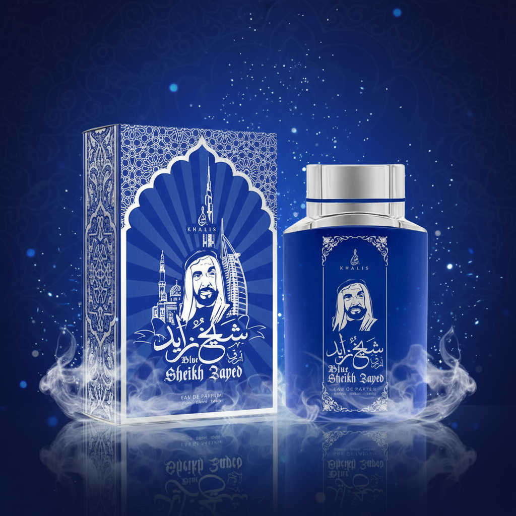 100 ml de Eau de Perfume SHEIKH ZAYED BLUE Fragrância de Oud Almiscarada para Homem 1 