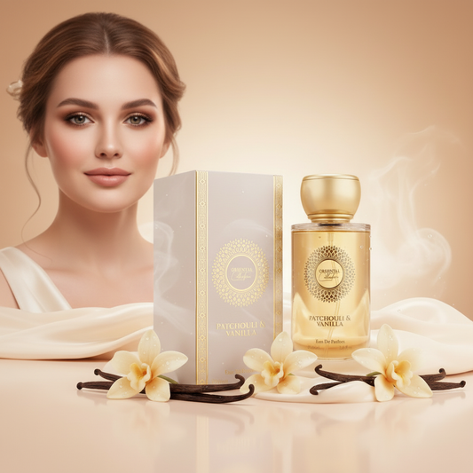 100 ml EDP PATCHOULI & Baunilha Fragrância feminina oriental amadeirada, elegante e aromática