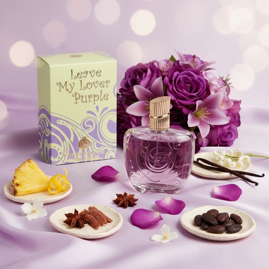 100 ml EDP LEAVE MY LOVER PURPLE, fragrância oriental - baunilha para mulher
