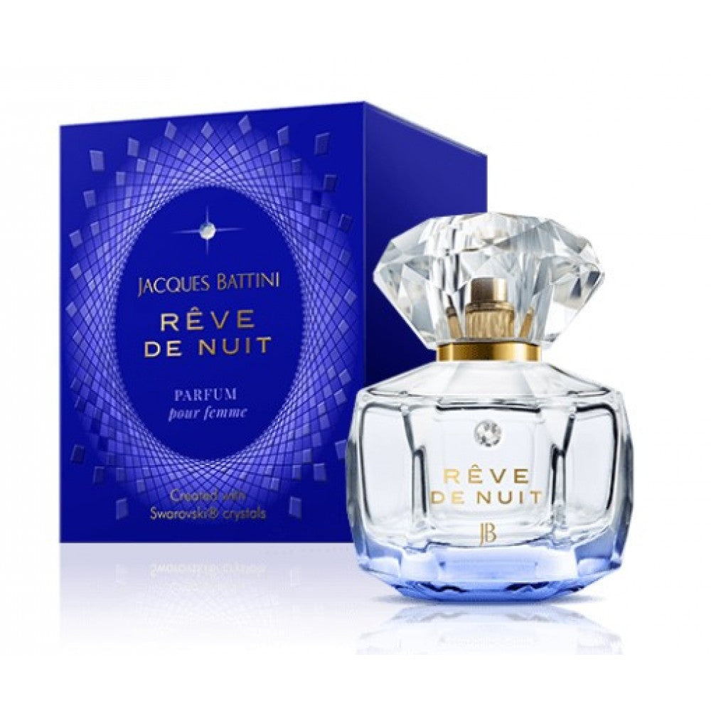 50 ml EDP, Jacques Battini Reve de Nuit fragrância frutada - floral para mulher