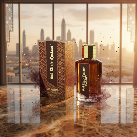 EDP 100 ml "Oud Elixir D’extase Maroon" - fragrância oriental amadeirada