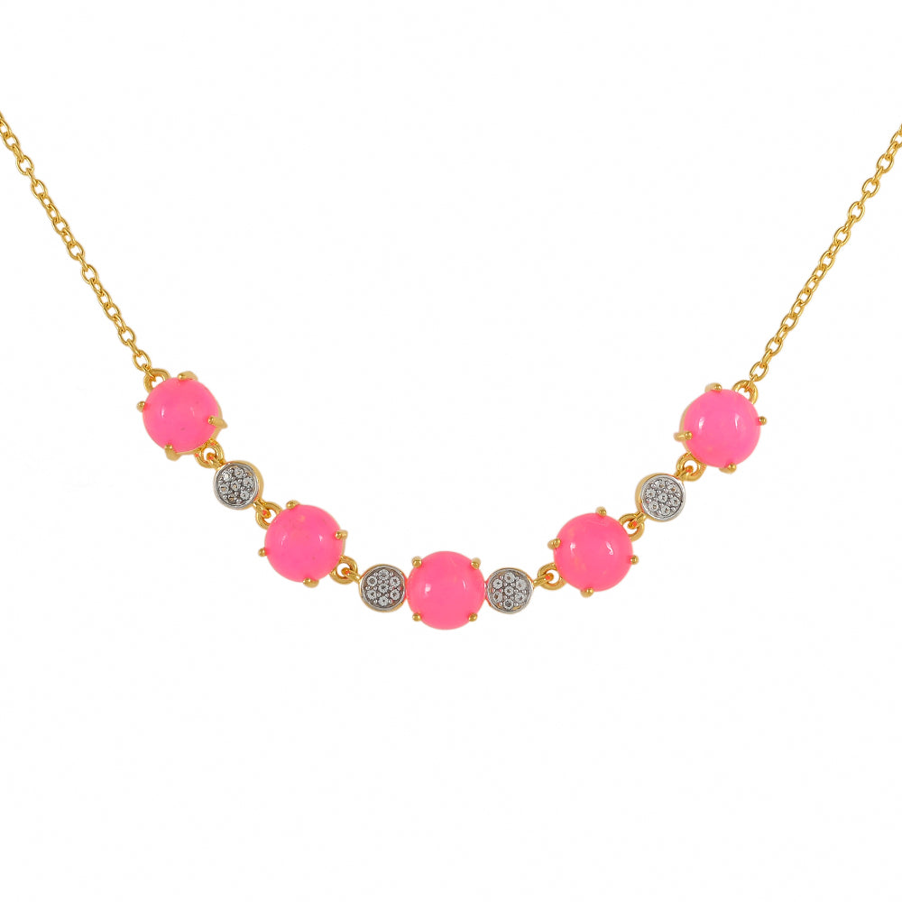 Colar de Prata com Banho de Ouro com Opala Rosa Néon da Etiópia e Topázio Branco  Contraste: Cabeca de Veado (800)