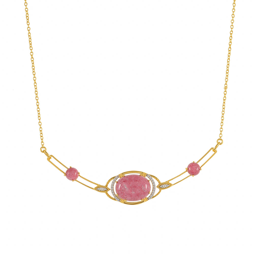 Colar de Prata com Banho de Ouro com Thulite e Topázio Branco  Contraste: Cabeca de Veado (800)