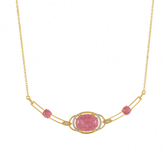 Colar de Prata com Banho de Ouro com Thulite e Topázio Branco  Contraste: Cabeca de Veado (800)