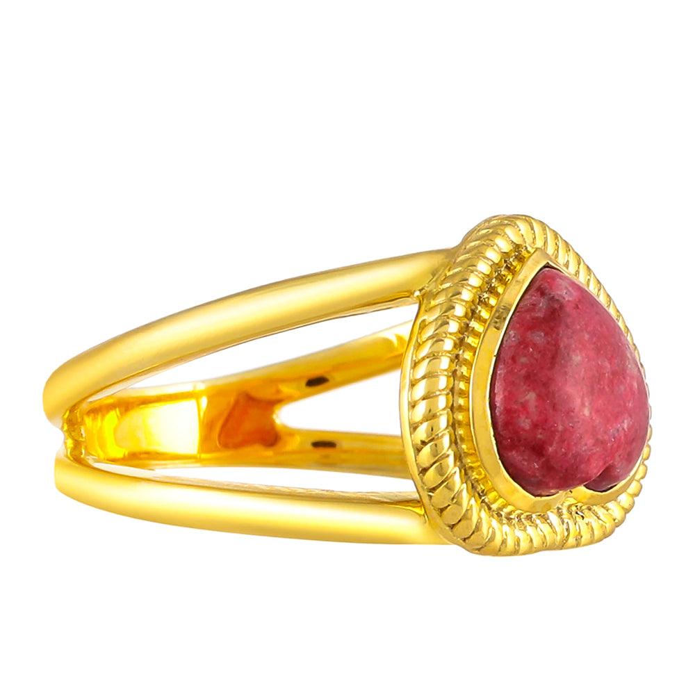 Anel de Prata com Banho de Ouro com Thulite  Contraste: Cabeca de Veado (800) 2 