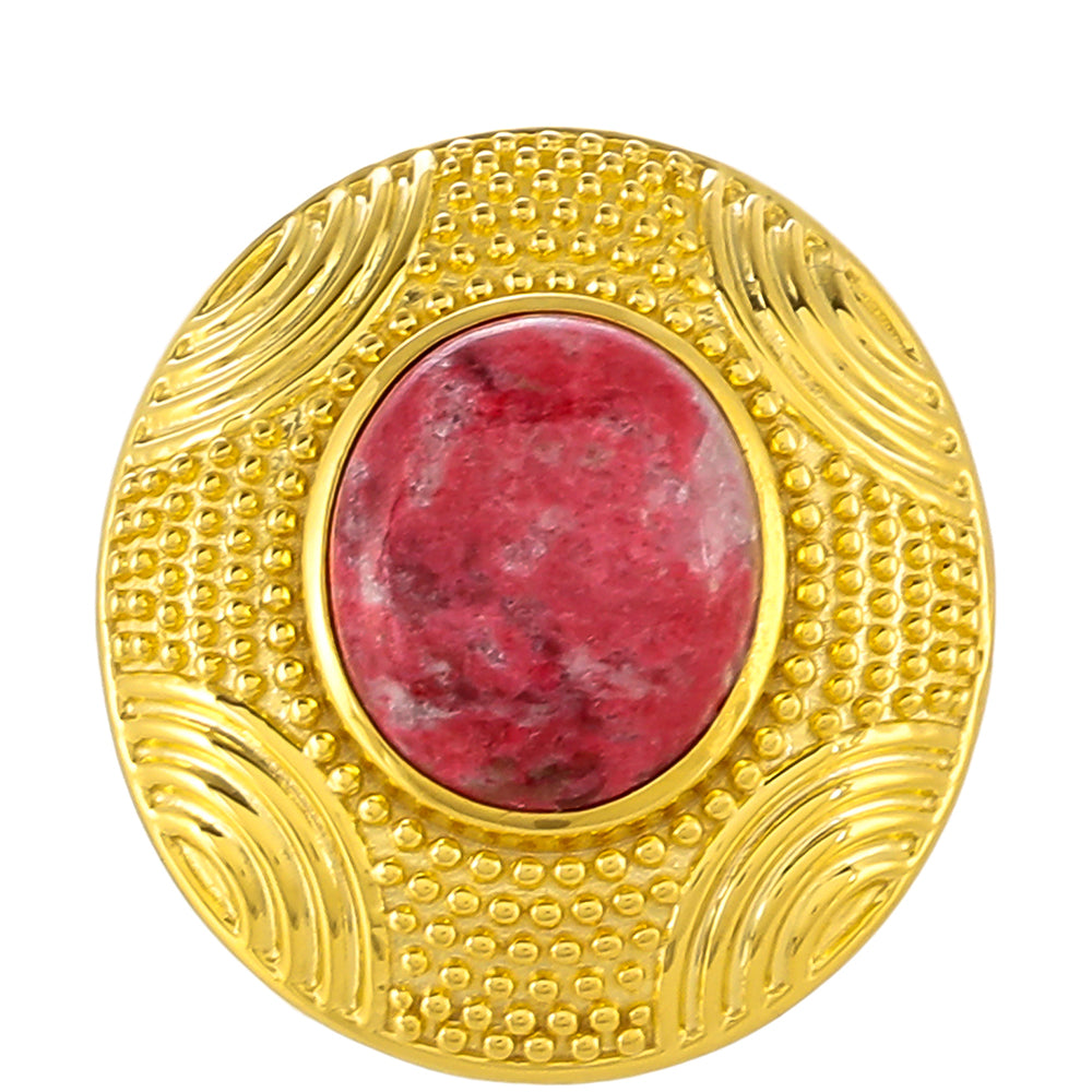 Anel de Prata com Banho de Ouro com Thulite  Contraste: Cabeca de Veado (800)
