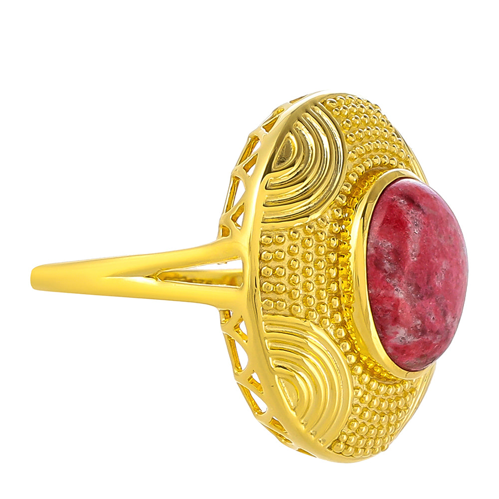 Anel de Prata com Banho de Ouro com Thulite  Contraste: Cabeca de Veado (800) 2 