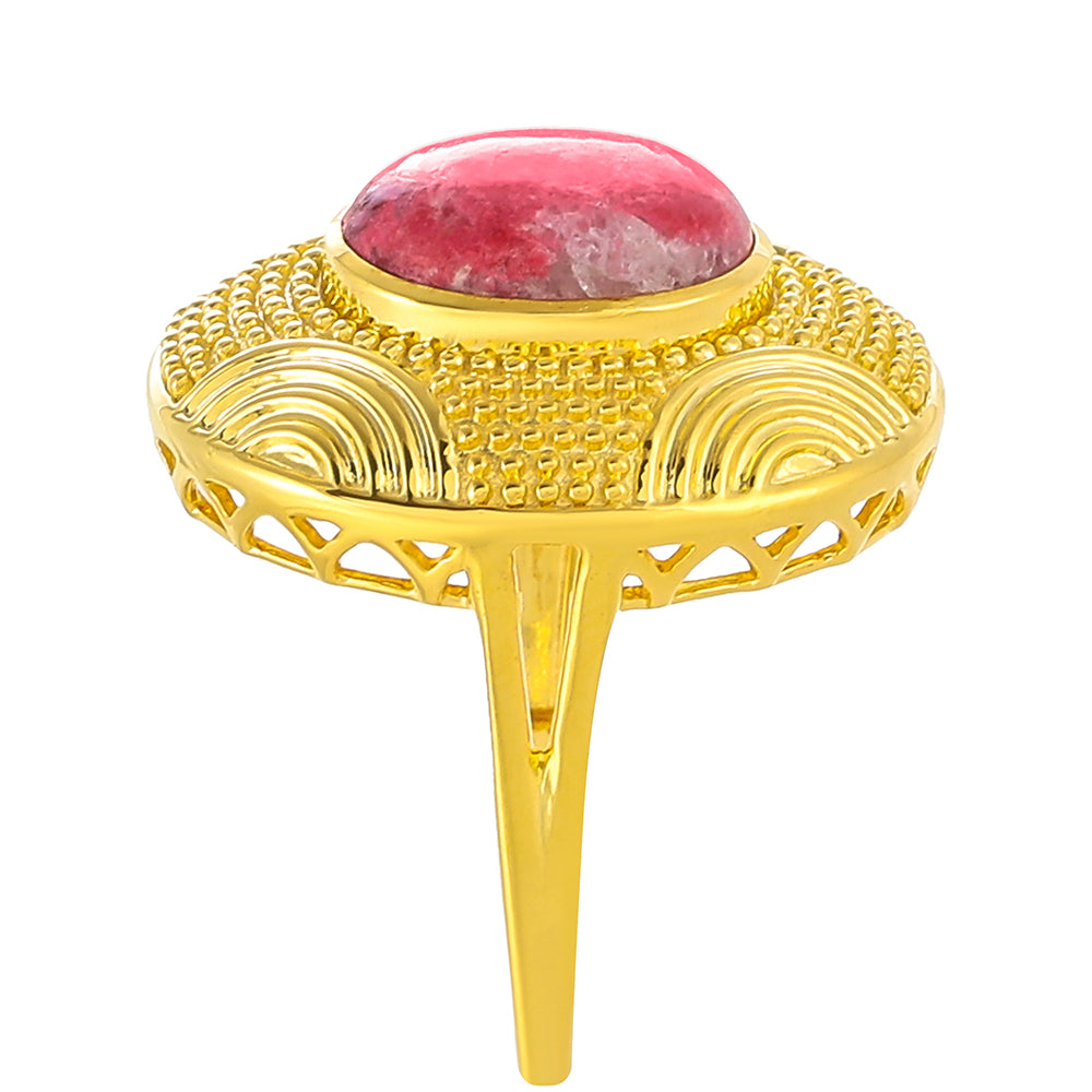 Anel de Prata com Banho de Ouro com Thulite  Contraste: Cabeca de Veado (800)