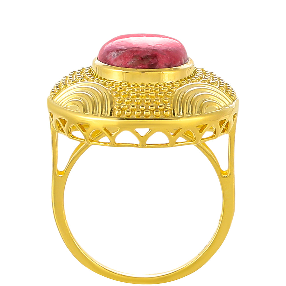 Anel de Prata com Banho de Ouro com Thulite  Contraste: Cabeca de Veado (800)