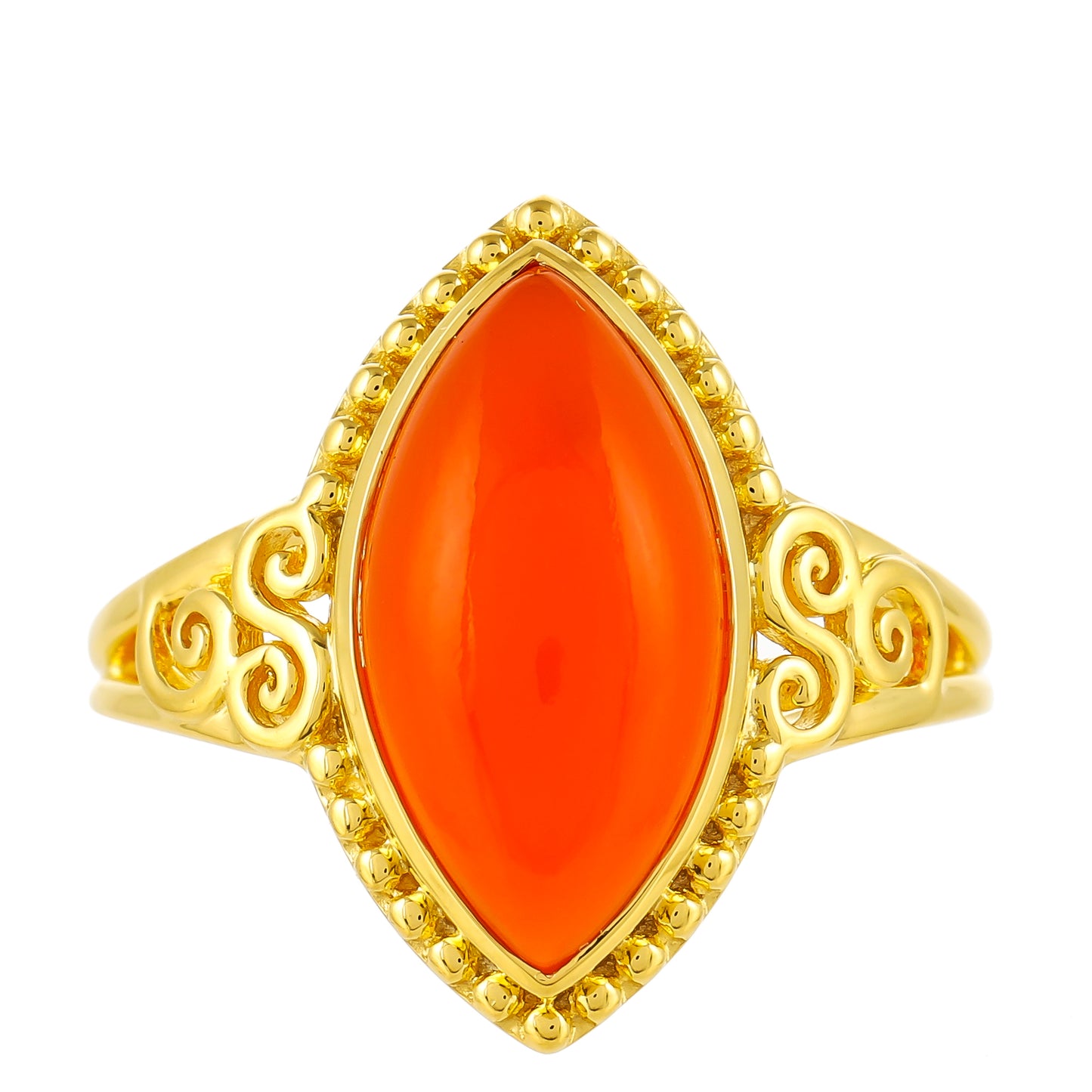 Anel de Prata com Banho de Ouro com Cornalina  Contraste: Cabeca de Veado (800)