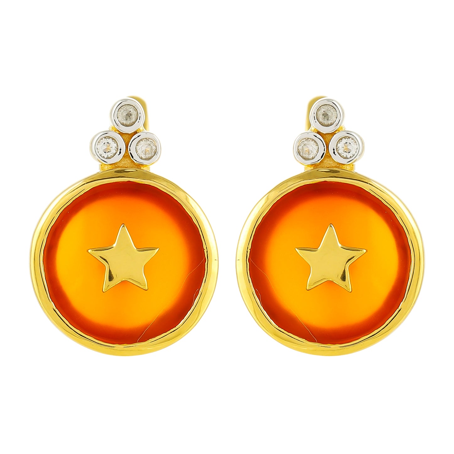 Brincos de Prata com Banho de Ouro com Cornalina e Topázio Branco