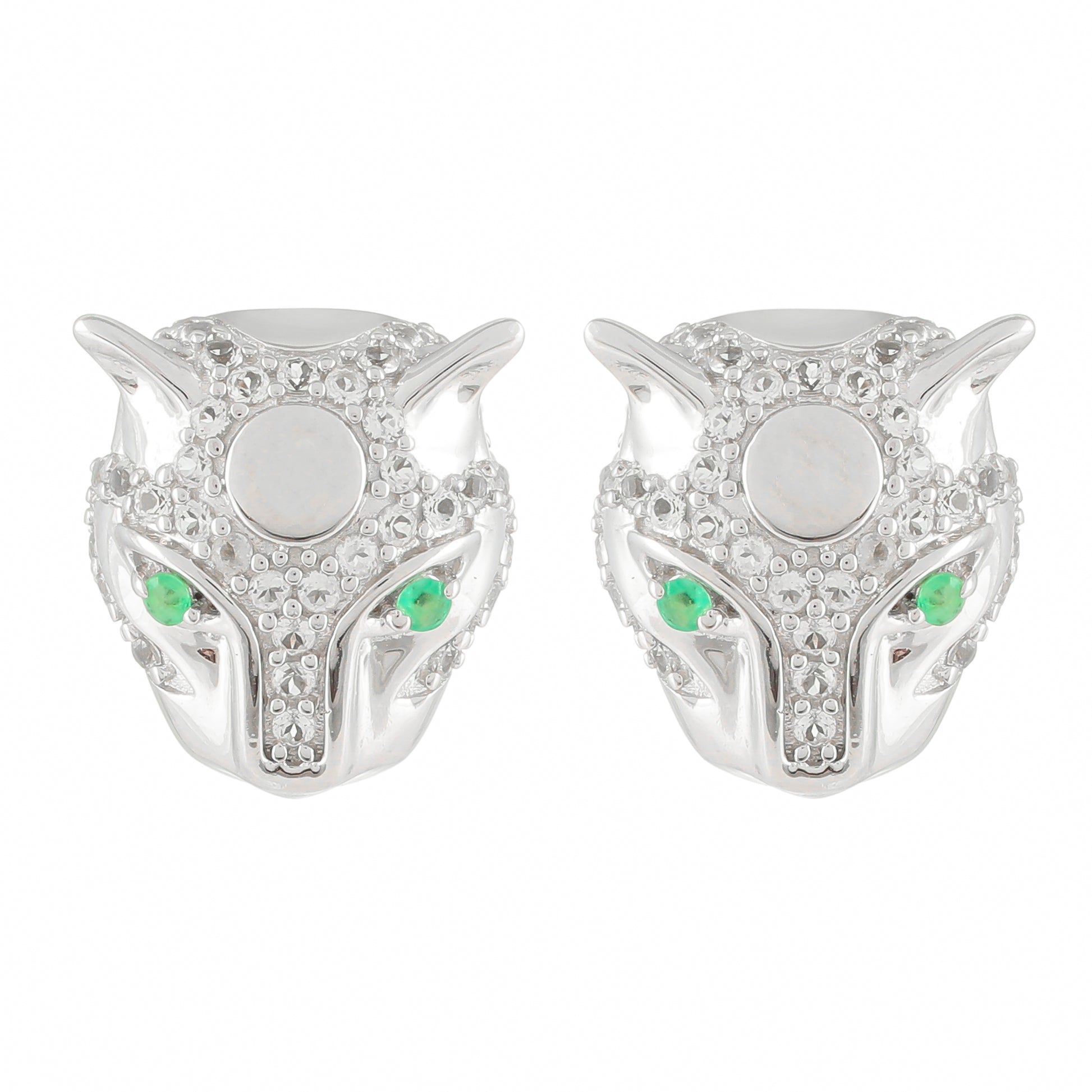 Brincos de Prata com Esmeralda do Brasil e Topázio Branco  Contraste: Cabeca de Veado (800) 1 