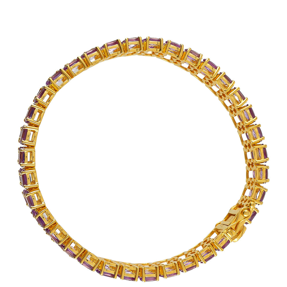 Pulseira de Prata com Banho de Ouro com Ametista Rosa  Contraste: Cabeca de Veado (800)