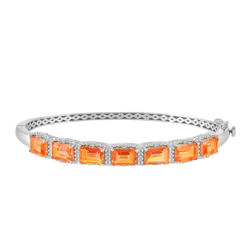 Pulseira de Prata com Quartzo Padparadscha e Topázio Branco  Contraste: Cabeca de Veado (800)