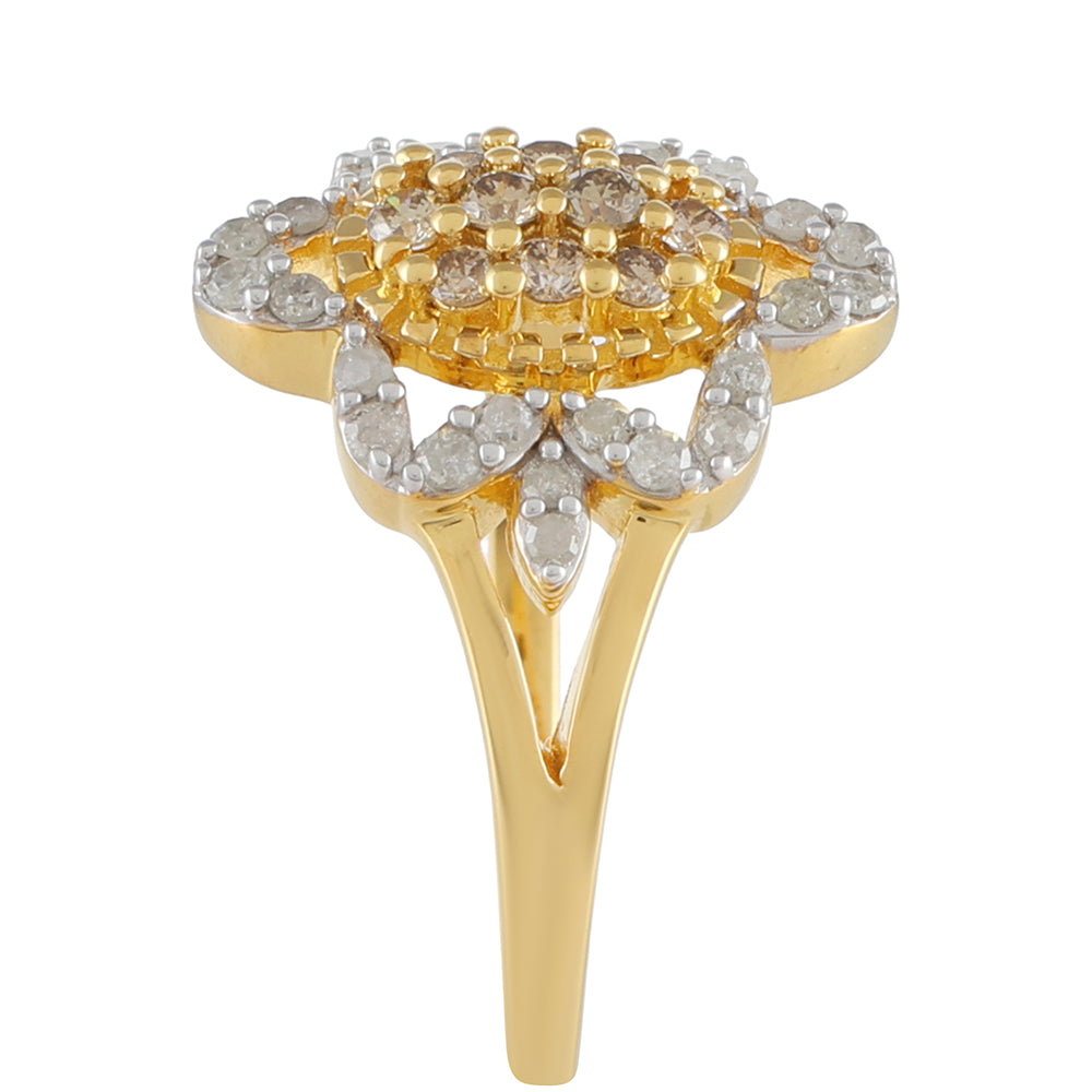 Anel de Prata com Banho de Ouro com Diamante Champanhe  Contraste: Cabeca de Veado (800)