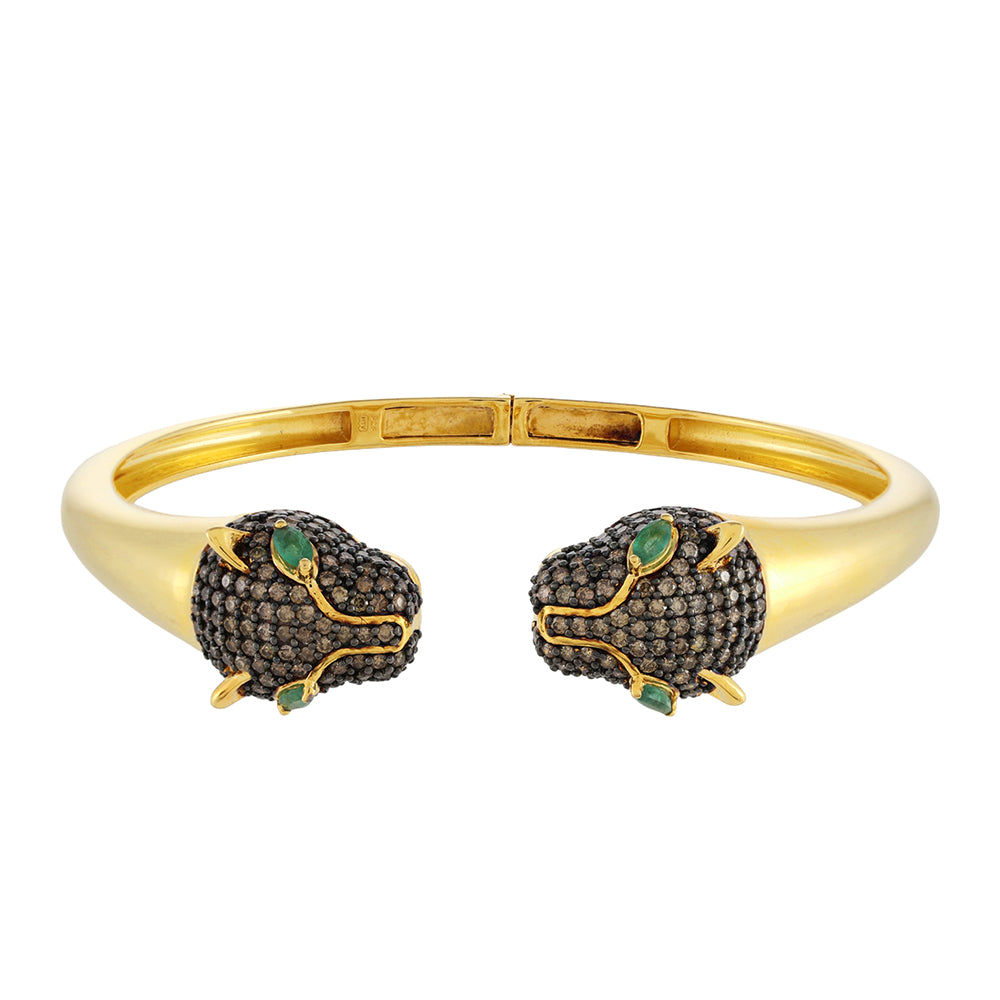 Pulseira de Prata com Banho de Ouro com Diamante Champanhe e Esmeralda do Brasil  Contraste: Cabeca de Veado (800)