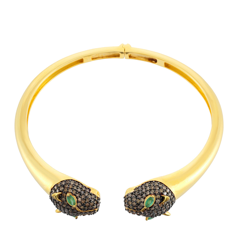 Pulseira de Prata com Banho de Ouro com Diamante Champanhe e Esmeralda do Brasil  Contraste: Cabeca de Veado (800) 2 