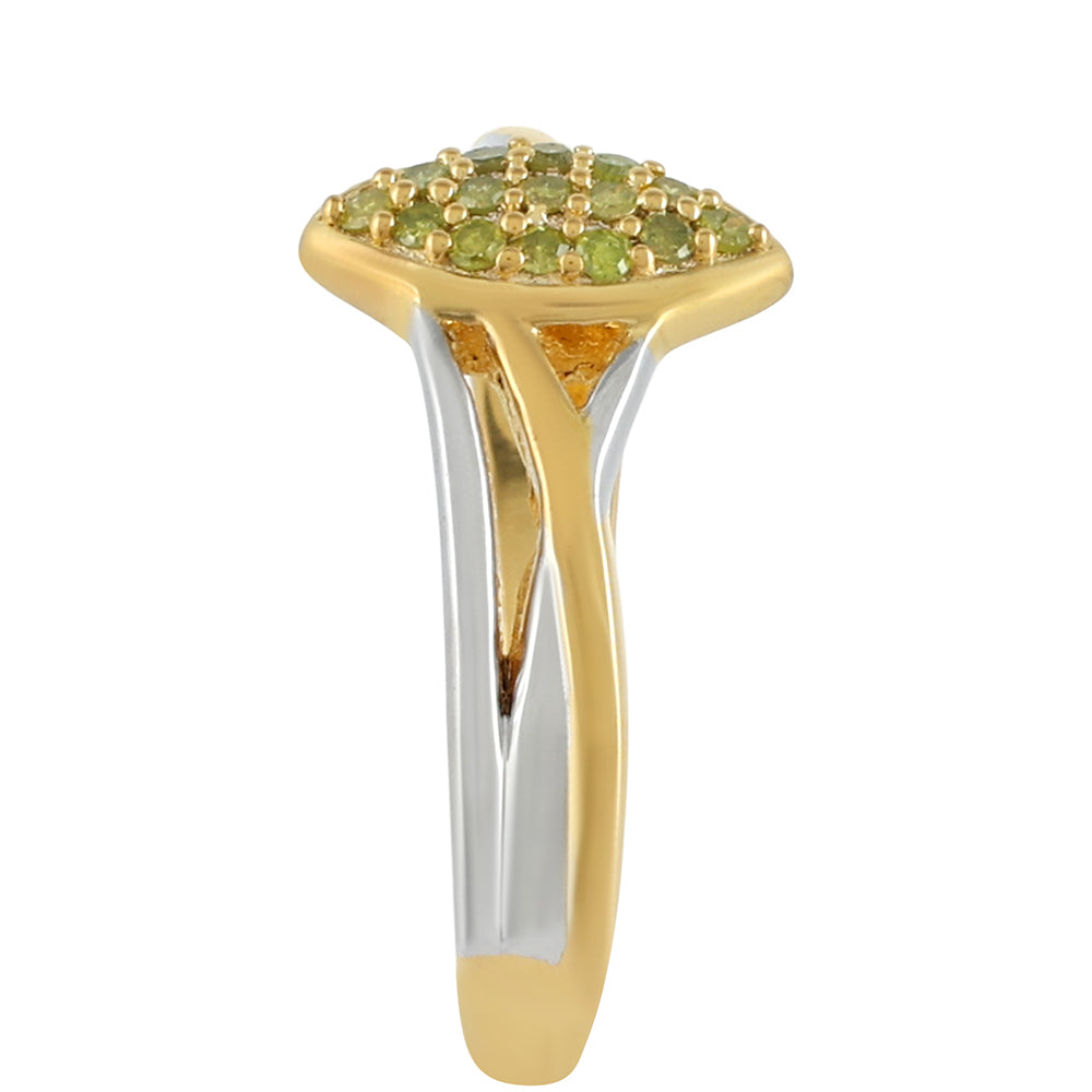 Anel de Prata com Banho de Ouro com Diamante Verde Veronese