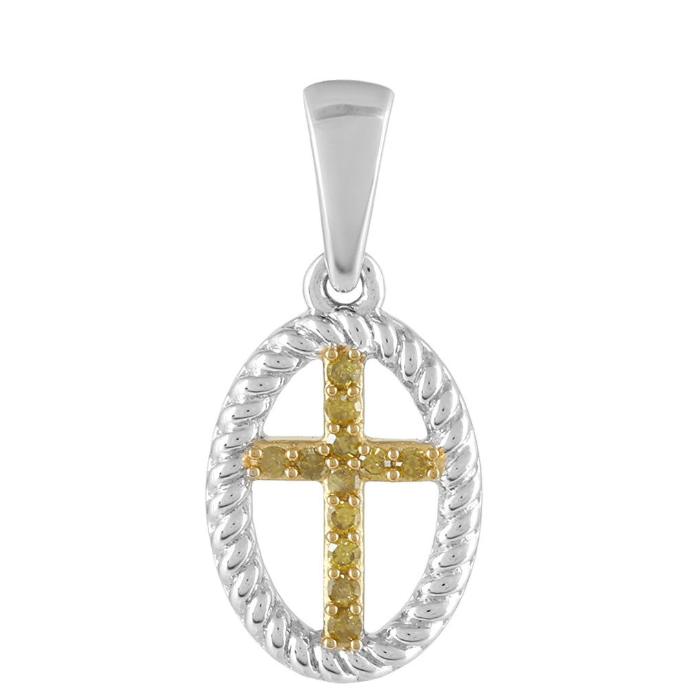 Cruz Pendente de Prata com Banho de Ouro com Diamante Verde Veronese 1 