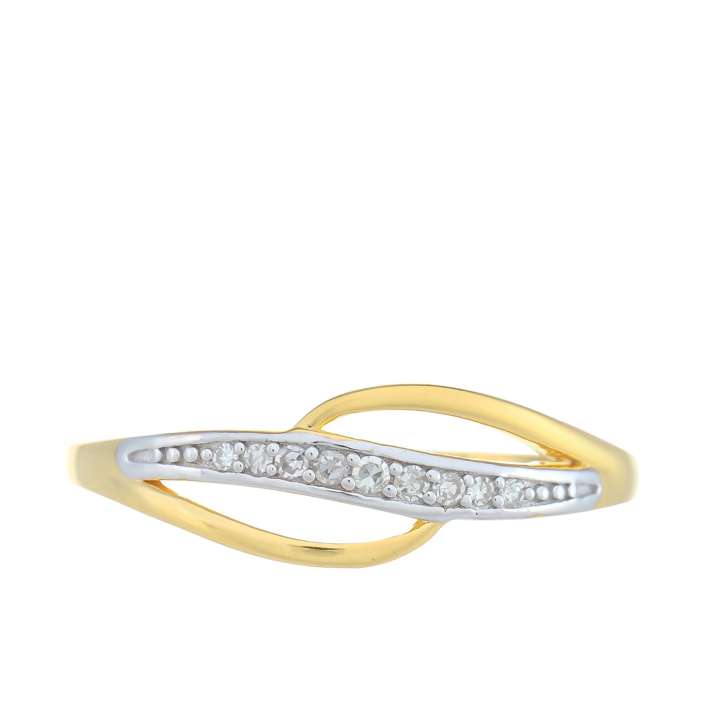 Anel de Prata com Banho de Ouro com Diamante Branco