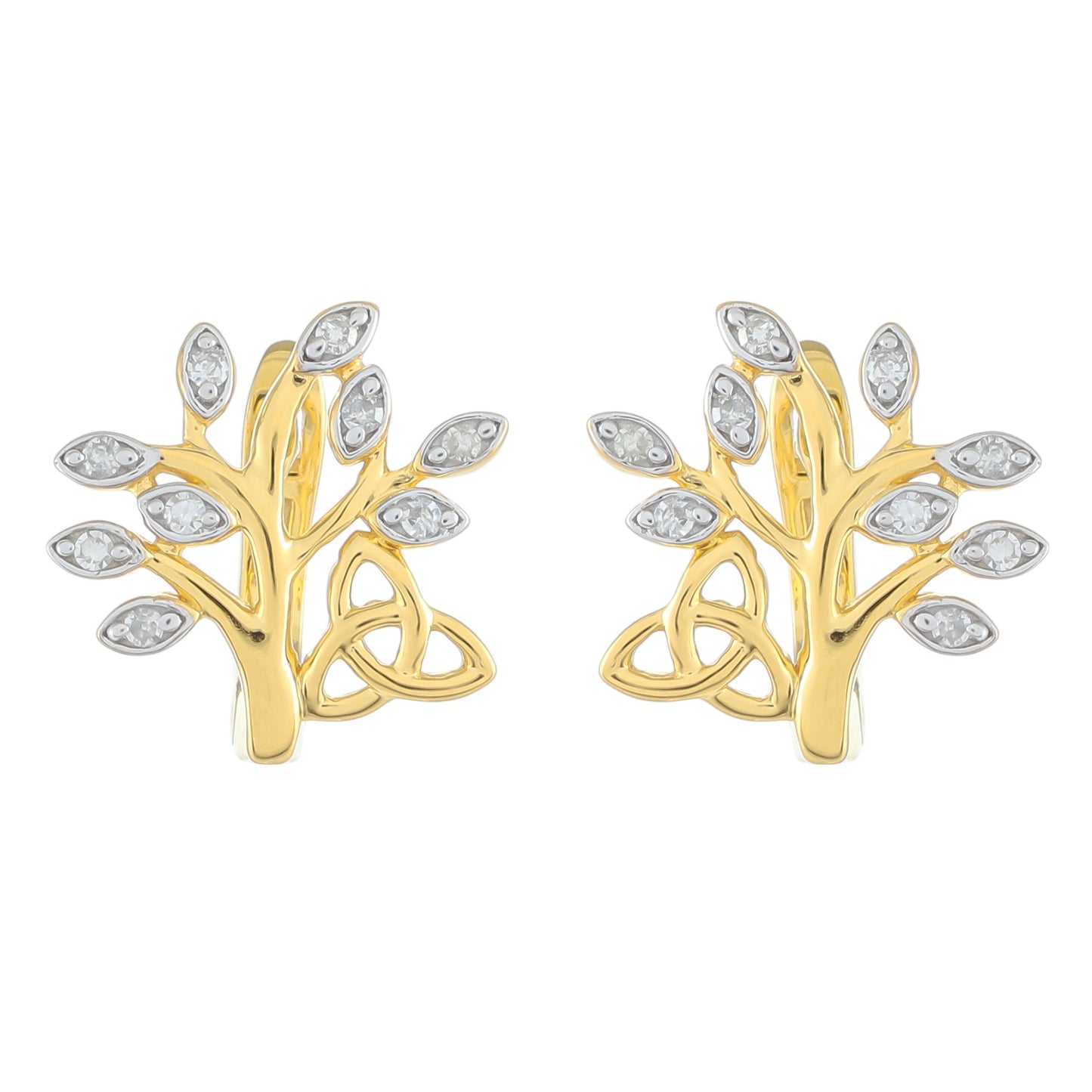 Brincos de Prata com Banho de Ouro com Diamante Branco
