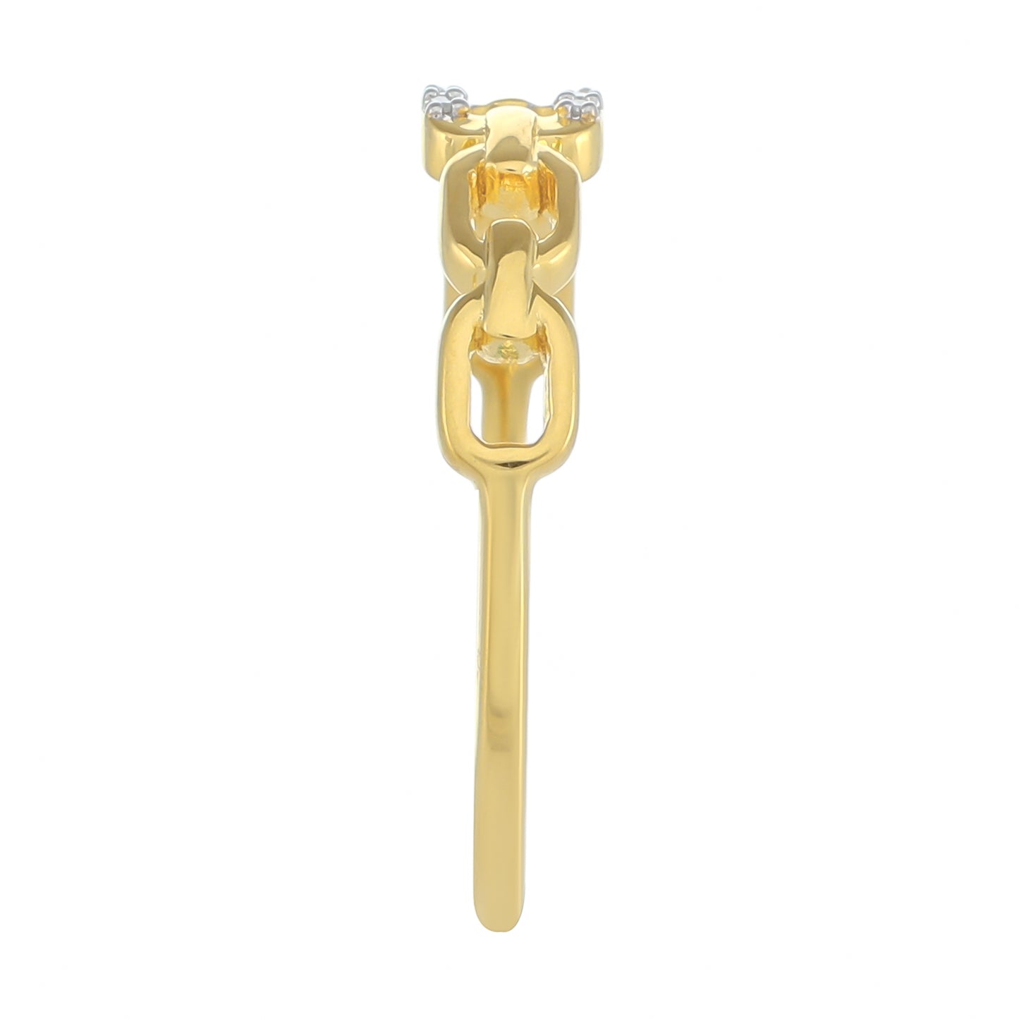 Anel de Prata com Banho de Ouro com Diamante Branco