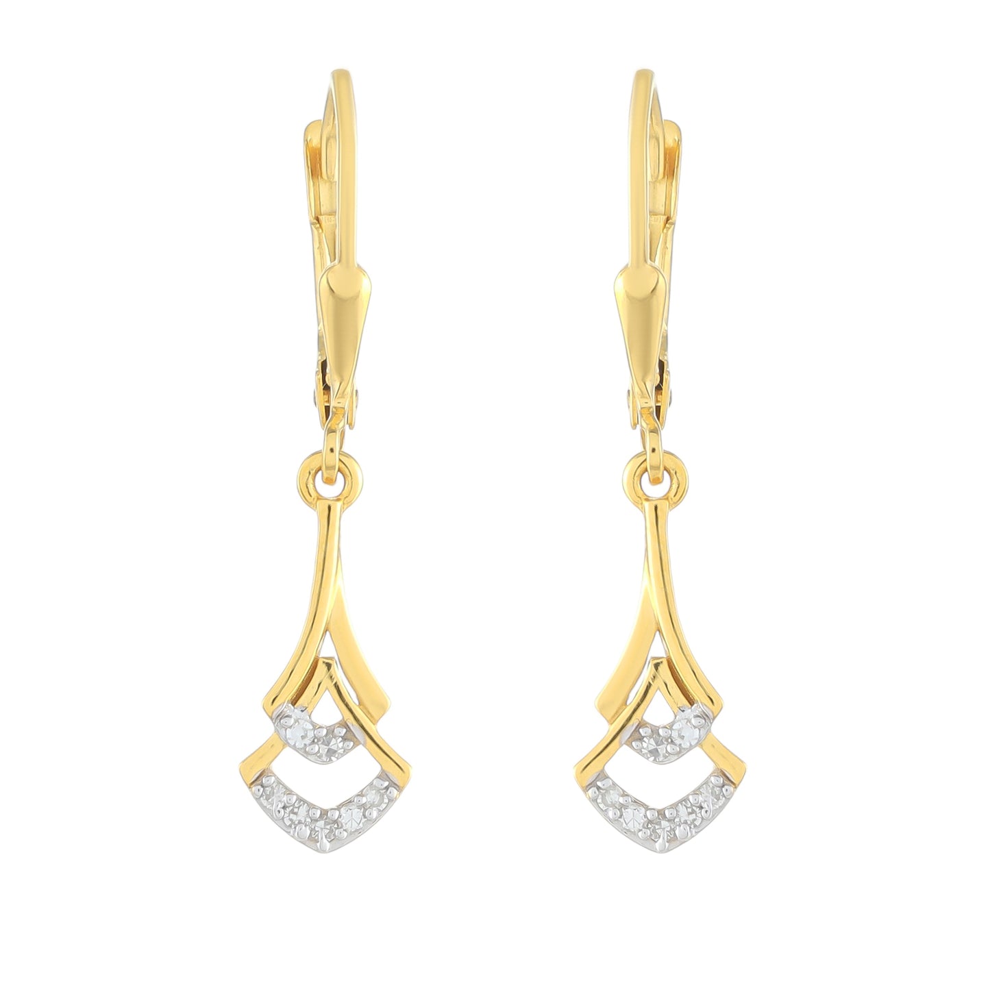 Brincos de Prata com Banho de Ouro com Diamante Branco