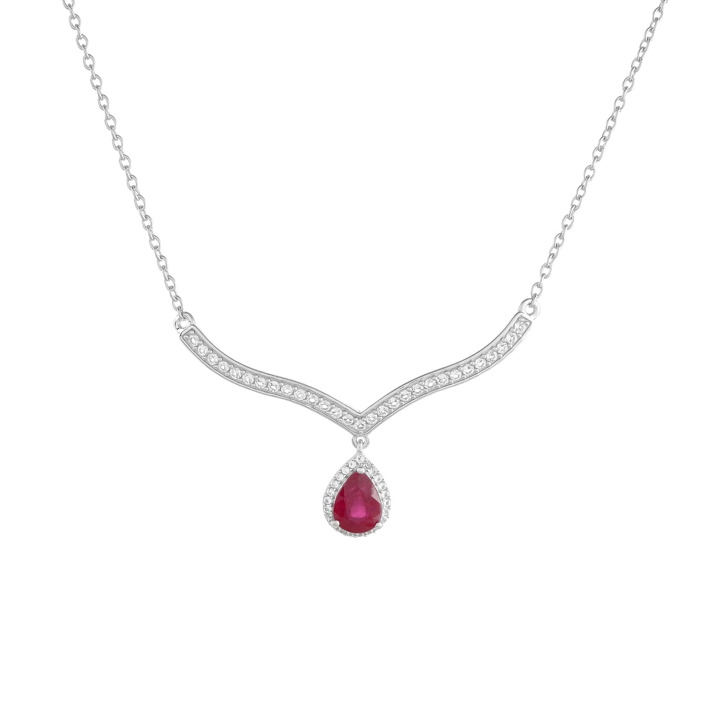 Colar de Prata com Rubi da Tailândia e Topázio Branco  Contraste: Cabeca de Veado (800)