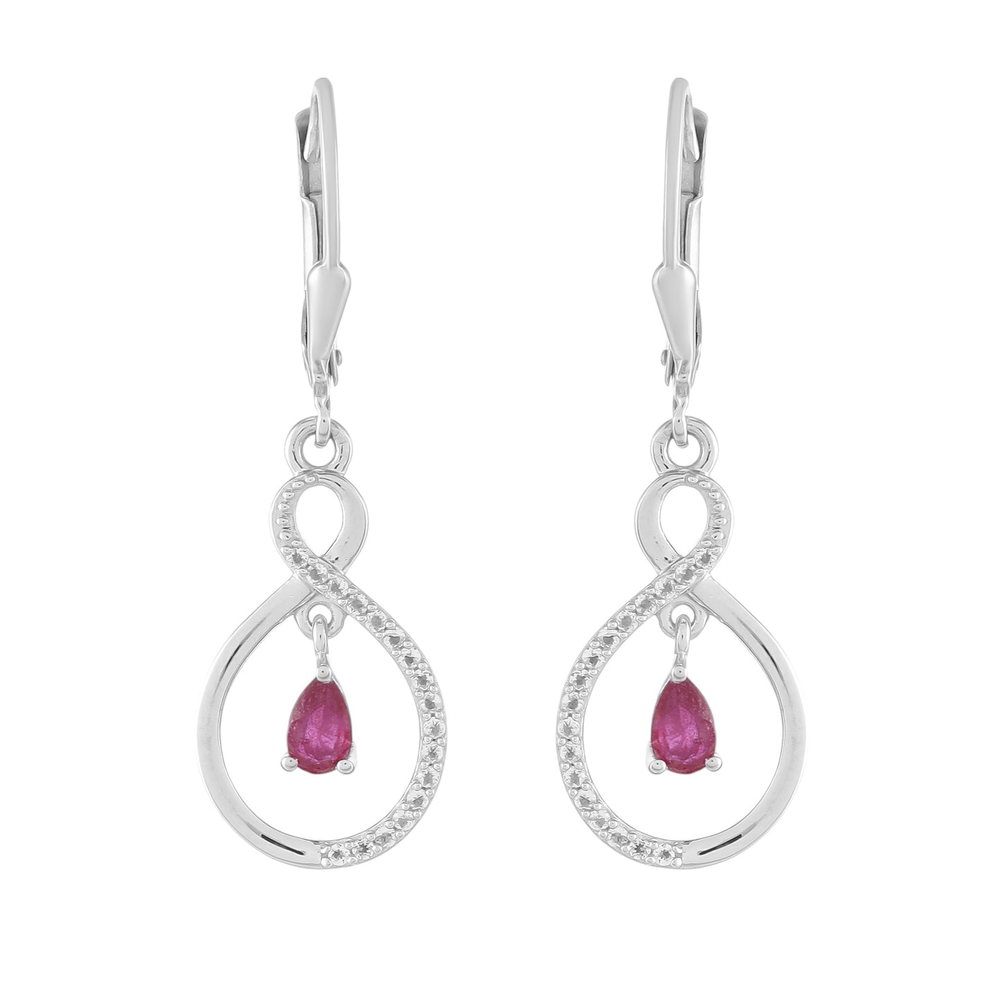 Brincos de Prata com Rubi da Tailândia e Topázio Branco