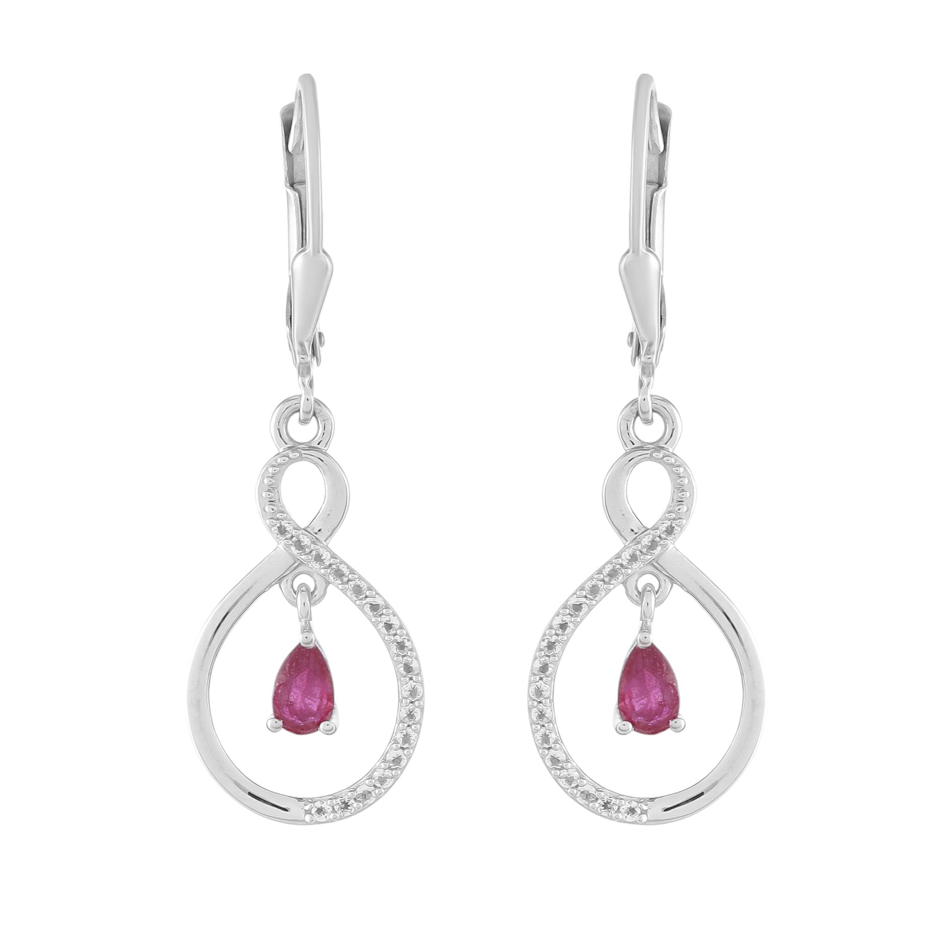 Brincos de Prata com Rubi da Tailândia e Topázio Branco 1 