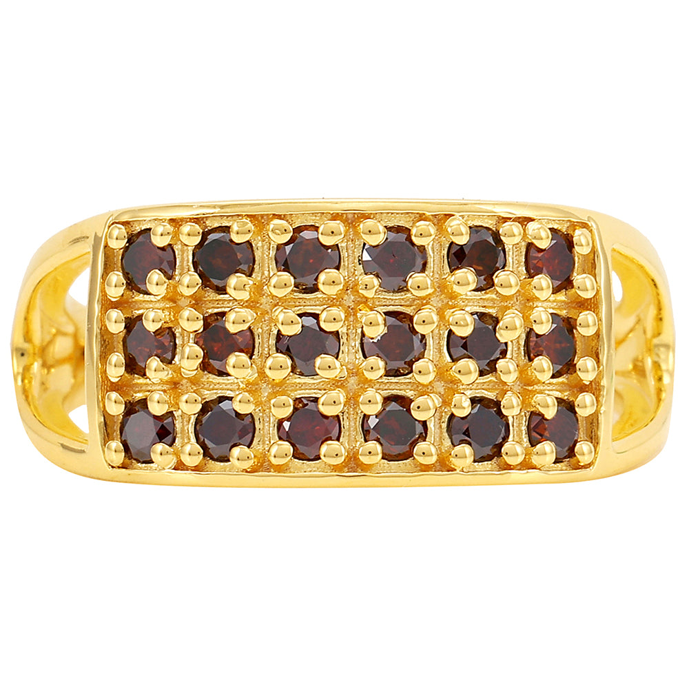 Anel de Prata com Banho de Ouro com Diamante Vermelho