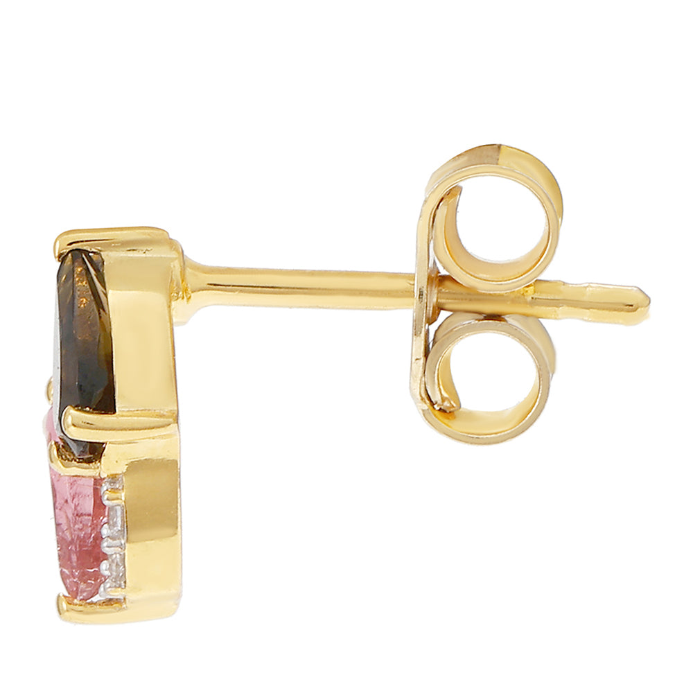 Brincos de Prata com Banho de Ouro com Turmalina Arco-íris de Pelmadulla e Topázio Branco