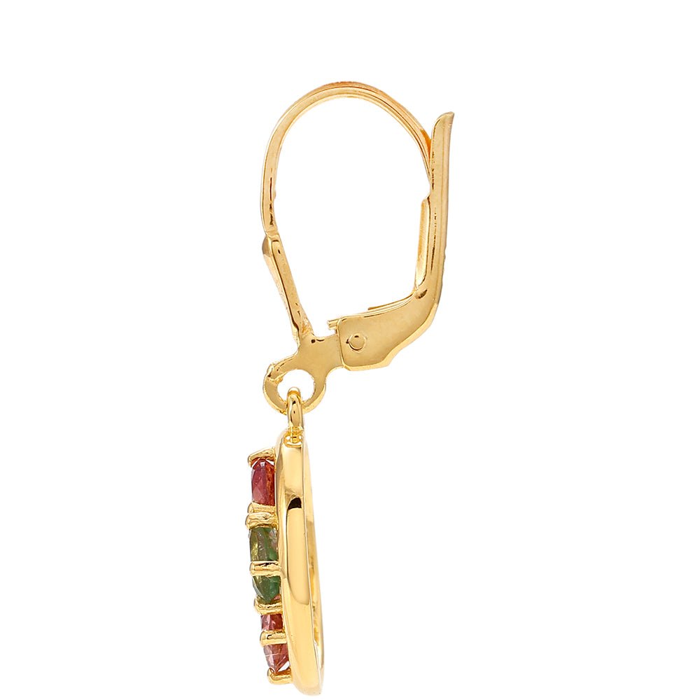 Brincos de Prata com Banho de Ouro com Turmalina Arco-íris de Pelmadulla e Topázio Branco 2 