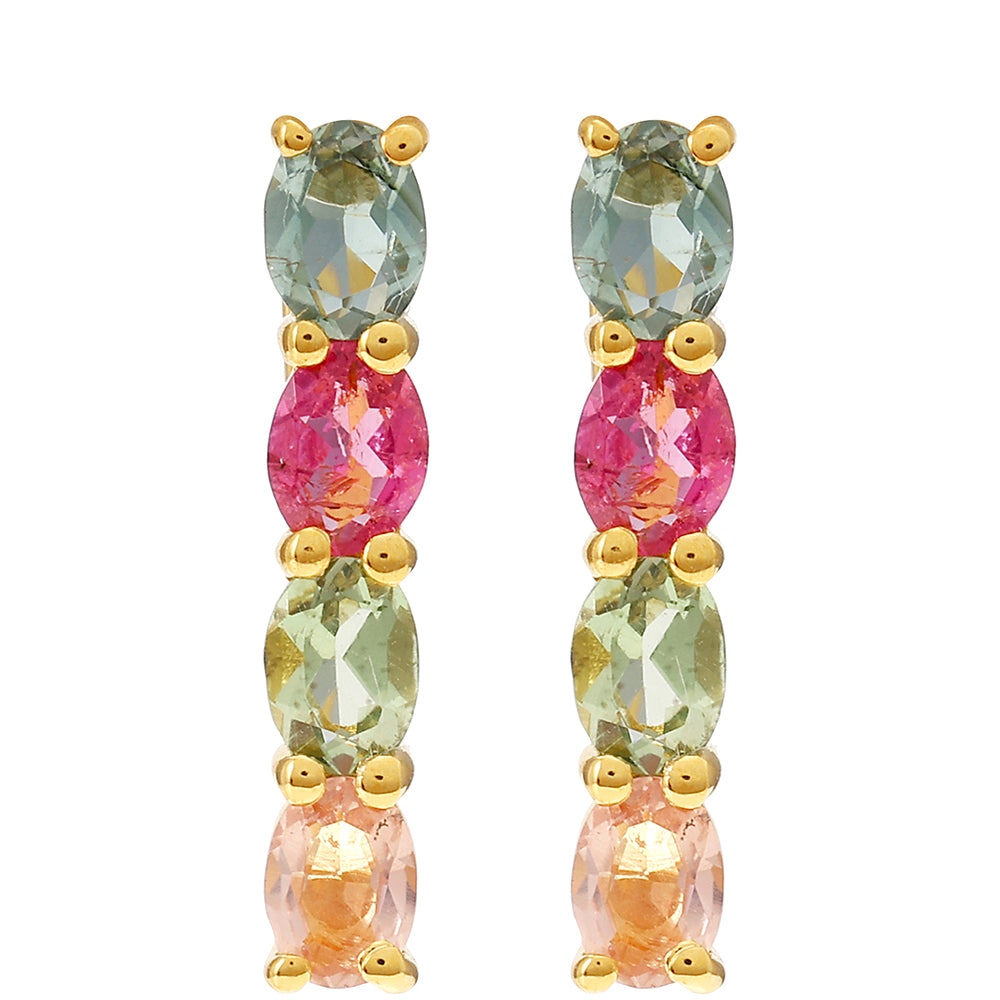 Brincos de Prata com Banho de Ouro com Turmalina Arco-íris de Pelmadulla 1 