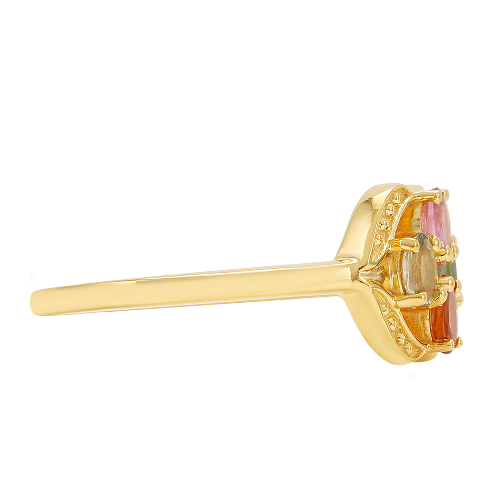 Anel de Prata com Banho de Ouro com Turmalina Arco-íris de Pelmadulla 2 