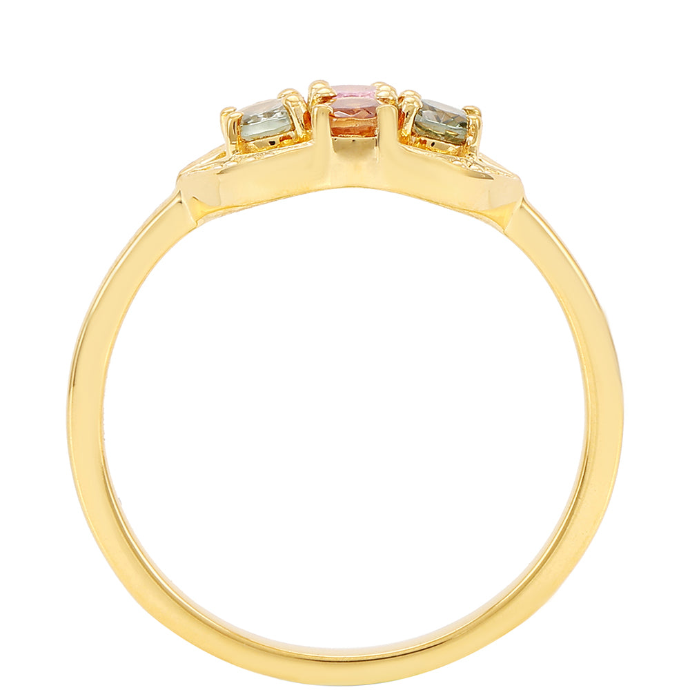 Anel de Prata com Banho de Ouro com Turmalina Arco-íris de Pelmadulla 4 