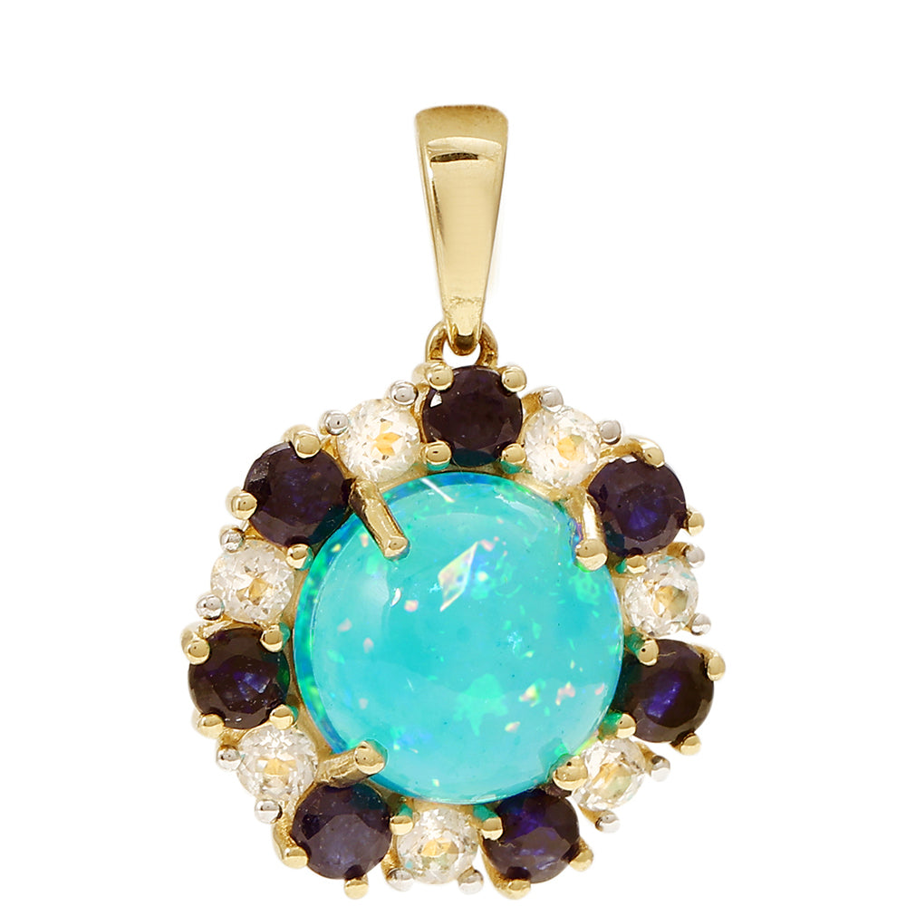 Pendente de Ouro com Opala Azul Paraib da Etiópia e Safira Azul  Contraste: Cruz missionária 1 