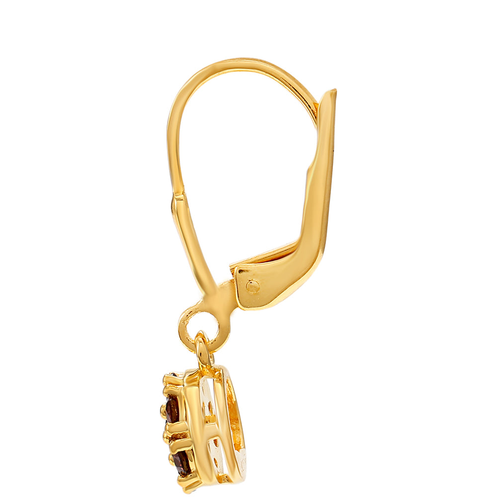 Brincos de Prata com Banho de Ouro com Diamante Vermelho