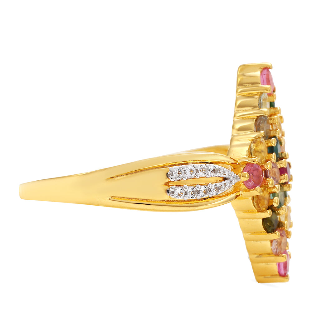 Anel de Prata com Banho de Ouro com Turmalina Arco-íris de Pelmadulla e Topázio Branco  Contraste: Cabeca de Veado (800) 2 