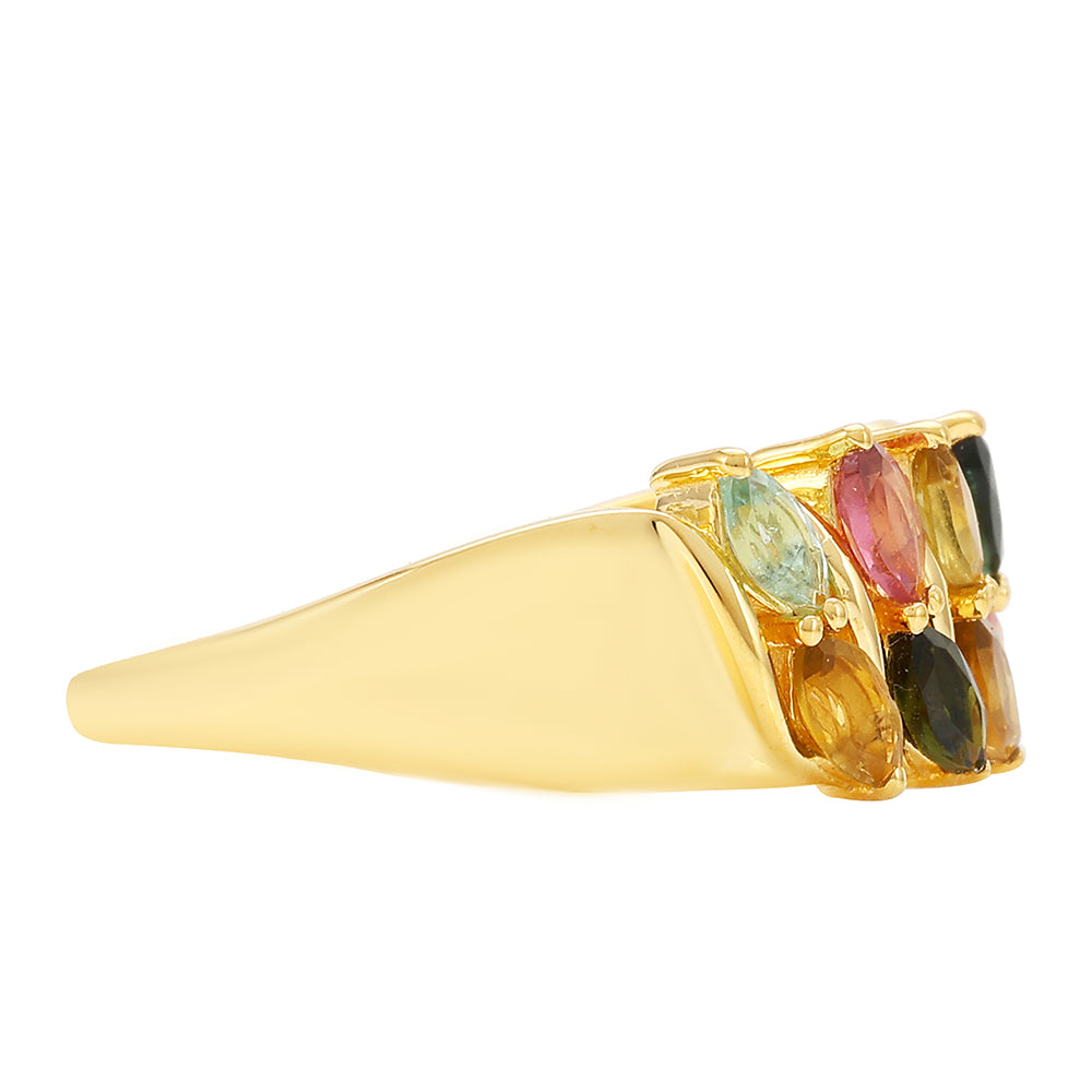 Anel de Prata com Banho de Ouro com Turmalina Arco-íris de Pelmadulla