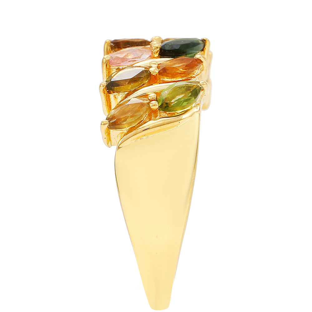 Anel de Prata com Banho de Ouro com Turmalina Arco-íris de Pelmadulla