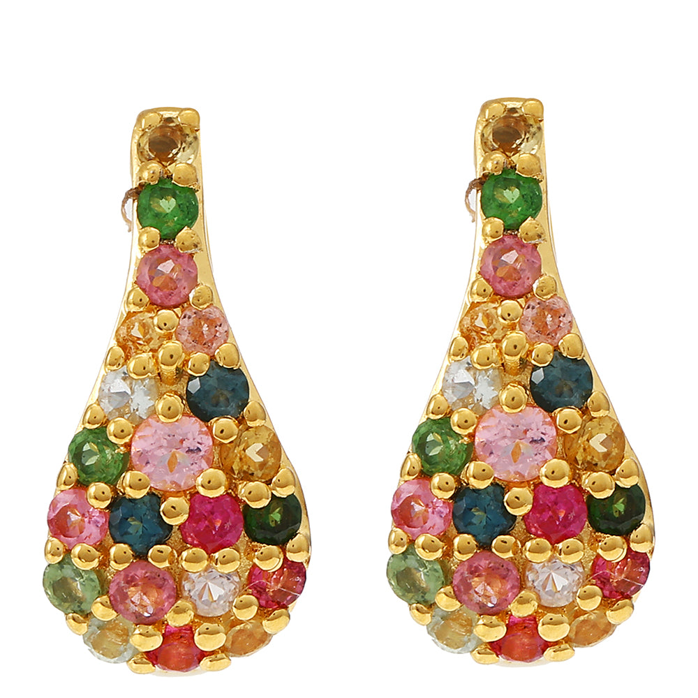 Brincos de Prata com Banho de Ouro com Turmalina Arco-íris de Pelmadulla