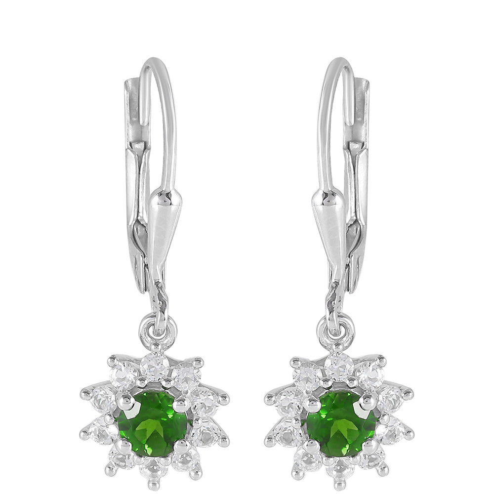 Brincos de Prata com Diópsido Crómio e Topázio Branco